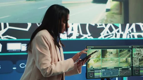 Woman Presents Street Data in Modern Workplace