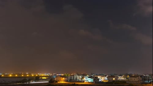 City Nightscape with Moving Clouds Time Lapse