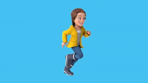 Fun 3D cartoon girl running (with alpha channel included)