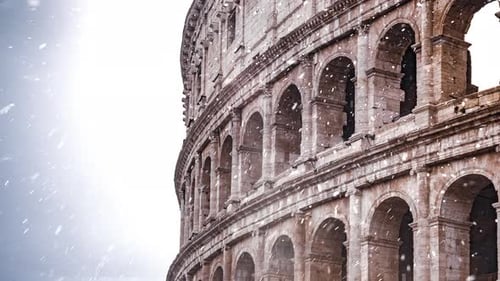 Colosseum in Rome During a Winter Snowfall
