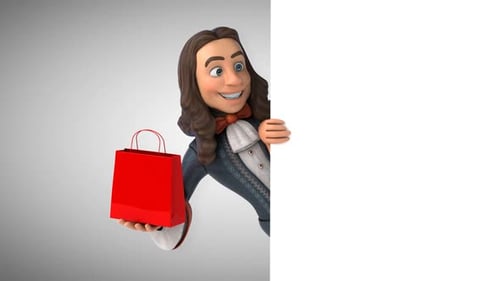 Stylized 3D Man Holding Shopping Bag Reveals Content