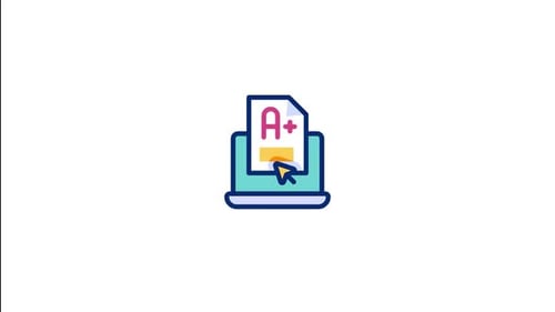 Animated Flat Design Laptop with A+ Grade Icon