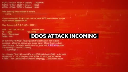 DDoS Attack Eingehender Warntext auf dem Hacking-Hintergrundbildschirm