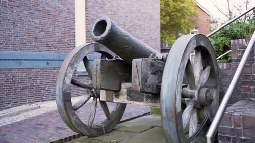 Close Up Of Old War Canon Displayed Outdoor In Germany.