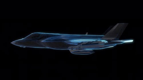 Futuristic Wireframe Fighter Jet 3D Hologram Animation
