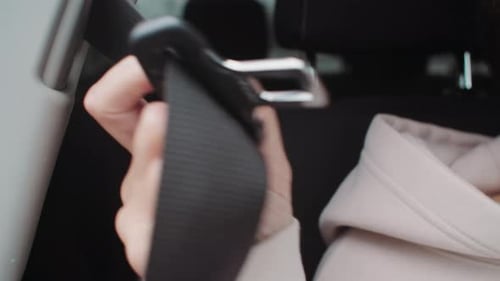 Closeup of a Seat Belt in a Car