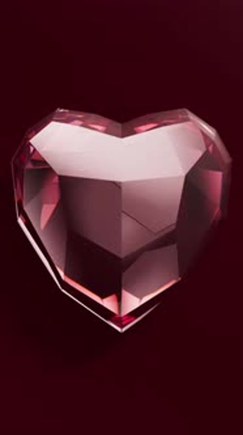 Pink Diamond Pulsating Heart on Red Backdrop Valentine Day Concept 3d Render Animation Loopable