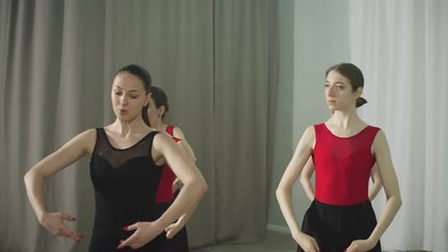 Adult Girls Hobby Ballet Training with a Ballet Trainer in the Dance Hall