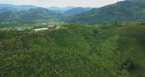 Aerial panning of the mountainside in Huila, Colombia