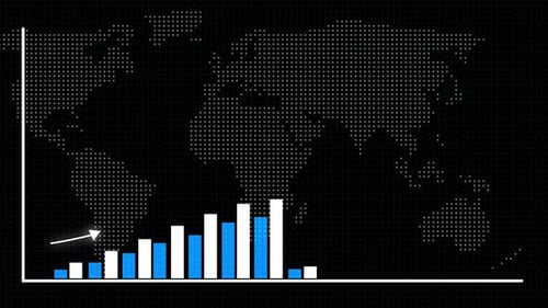 Digital Bar Chart Growth Animation With Global Map Background