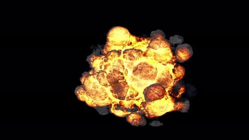 Massive Explosion with smoke trails at camera, top down
