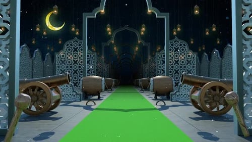 Animated Islamic Ramadan Eid Celebration Archway Green Screen