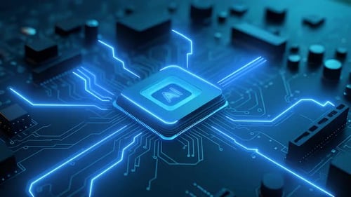 Futuristic AI Chip and Digital Data Flow Animation