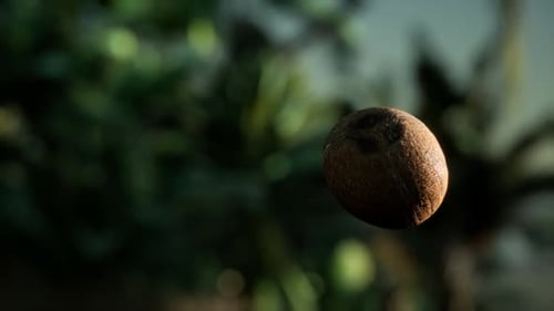 Floating Realistic Coconut in a Tropical Setting