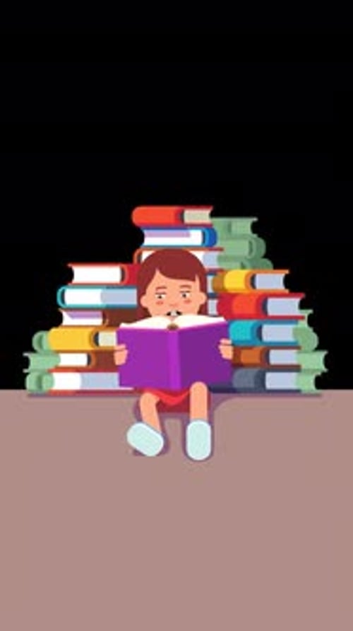 Small Child Hold Open Book And Read On Vertical On Alpha Channel