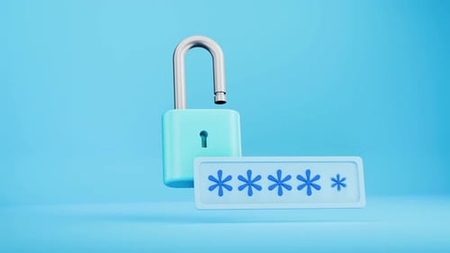 Animation of entering a password and rotating the camera, closing the lock. Closing authorization