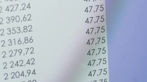 Closeup of Financial Cash Flow Data on PC Screen Mortgage Payment Sheet Schedule Loan Fee