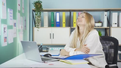 Successful businesswoman happy, excited.