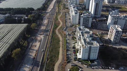 Aerial video of a road at the entrance to the city of Haifa Israel