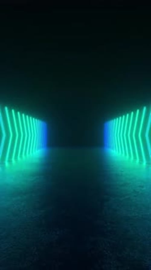 Explore a futuristic tunnel illuminated by neon lights, creating a mesmerizing visual experience.