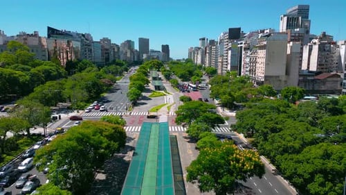 Panoramic Cityscape and Skyline View of Buenos Aires Near Landmark Obelisk on 9 De Julio Avenue