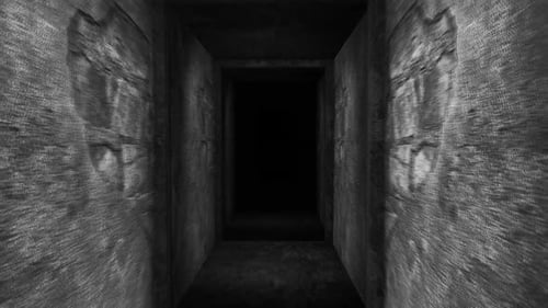 Endless Doorways Through a Stone Tunnel Black & White