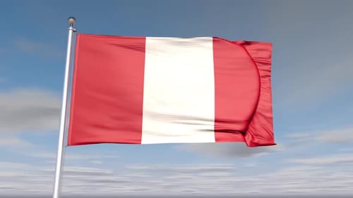 Realistic Waving Flag of Peru Against Blue Sky