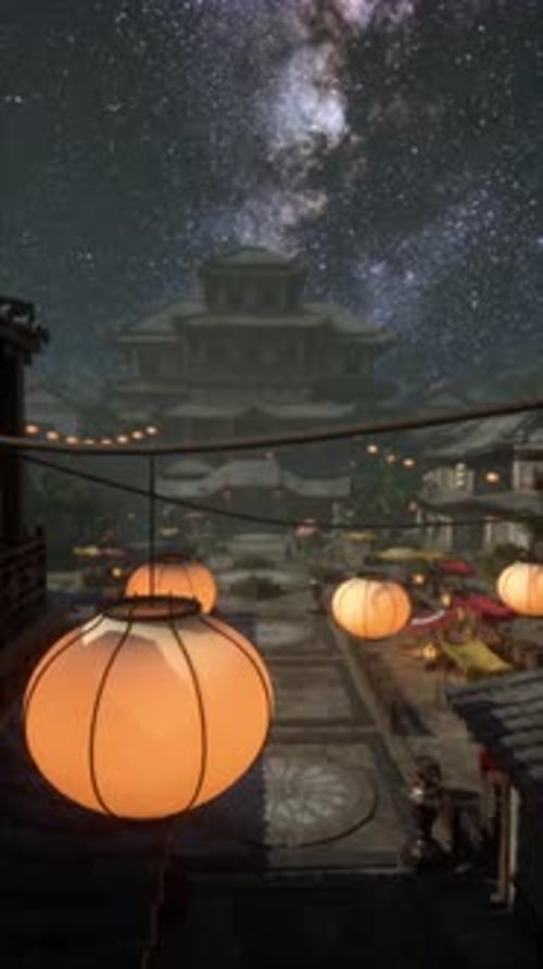 Array of Lights Hanging Alongside Building