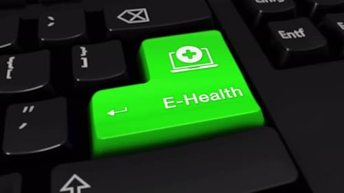 Animated E-Health Enter Key Press on Black Keyboard
