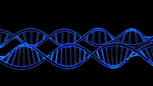 Seamlessly Looping Blue DNA Double Helix with Particle Effect