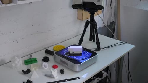 Closeup of a Working Modern 3D Scanner Reading Data From a Plastic Object