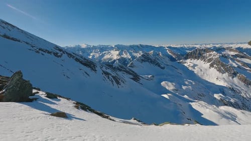 Panoramic View of Snowy Alps Mountains in Winter Landscape