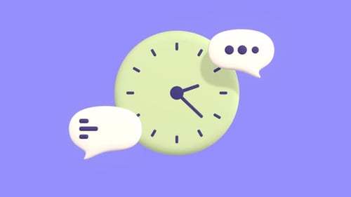 Animated Clock With Moving Arrow And Speech Bubble Icon.