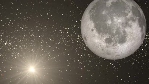 Rotating Fictional moon planet sphere galaxy in space with solar system. 1440