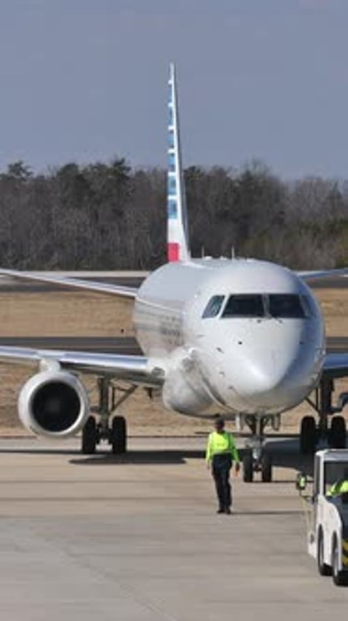 Preparing Plane American Eagle for Departure at International Airport in GreenvilleSpartanburg SC