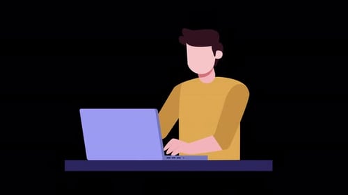 Flat Design Animation of a Man Working on Laptop