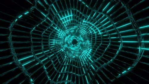 Futuristic blue technological tunnel flight motion graphic animation.