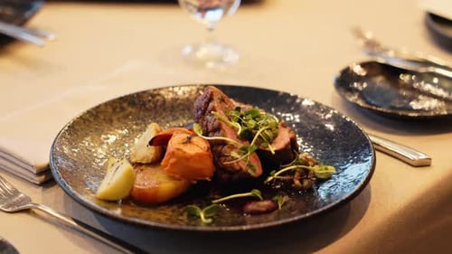 Gourmet Meat Dish Artfully Plated