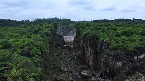 Fly Over Canyons With Narmada River In Marble Rocks, Bhedaghat In Jabalpur, Madhya Pradesh, India.