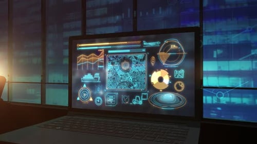 Infografiken zu Logistik und Frachttransport auf einem Laptop-Bildschirm