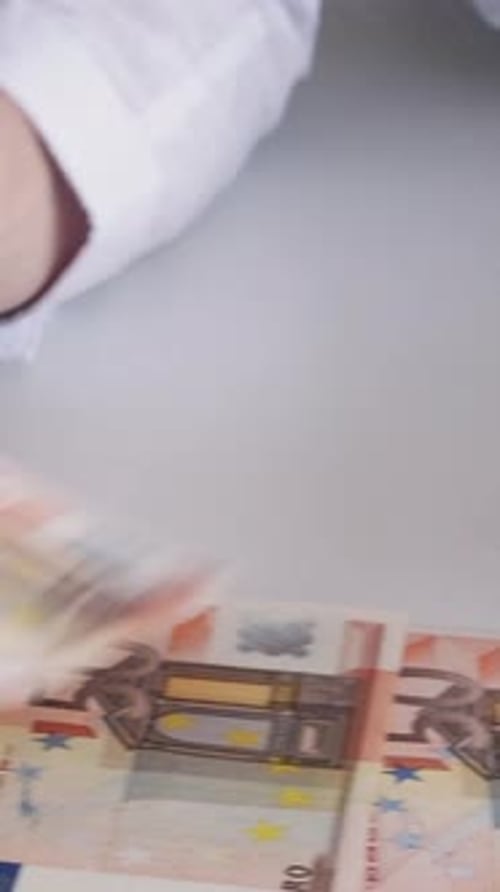 Vertical Money Investment Hands Counting Euro Cash