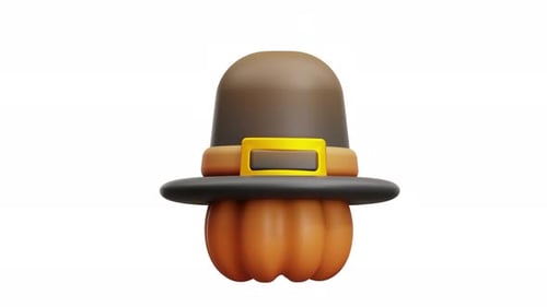 Animated 3D Pumpkin Pilgrim Hat Holiday Graphic