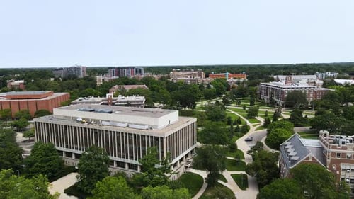 Michigan State Campus - The hannah admin building from the air.