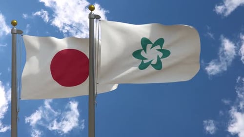 Waving Flags of Japan and Kagoshima Prefecture