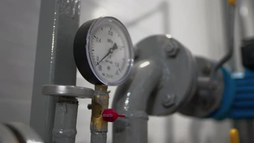 Pressure Meter Dial with Scale and Arrow at Chemical Plant