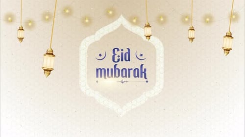 Decorative Eid Mubarak Text Animation with Hanging Lanterns