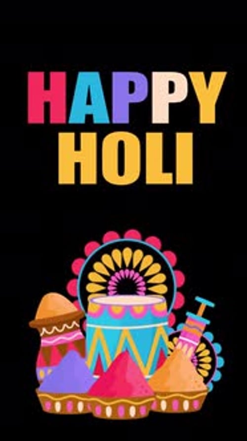Happy Holi Festival Background Animation Alpha Channel 4K
