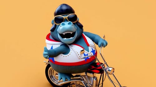 Cool Cartoon Gorilla Riding Motorcycle in Elvis Costume