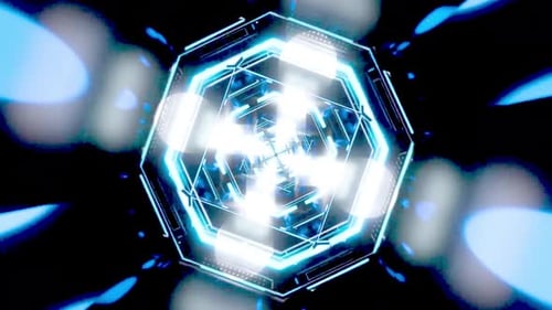 Glowing blue hexagon with lights