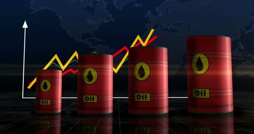 Animated 3D Oil Barrels and Graph Showing Business Growth